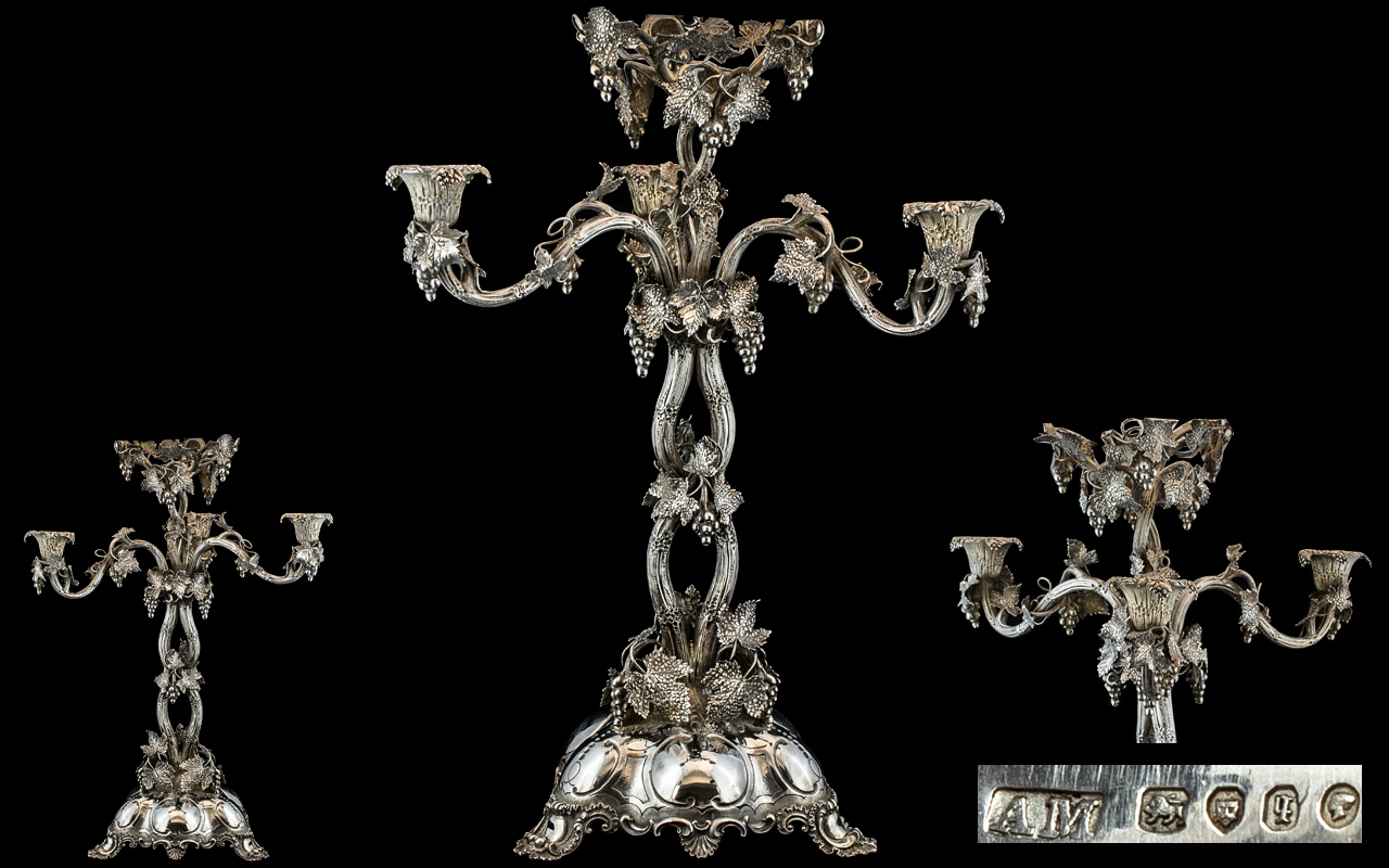 Victorian Period Large and Impressive Naturalistic Sterling Silver Table Centrepiece,