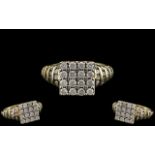 Diamond Cluster Ring Set With Round Modern Brilliant Cut Diamonds, Fully Hallmarked,