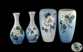 Collection Of Four Royal Copenhagen Vases, All With Floral Decoration,