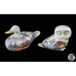 Villeroy & Bosch Gallo Design Figures, one duck and one owl, both in floral design.
