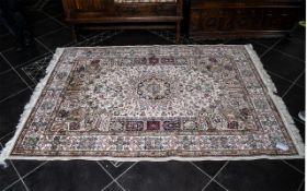 Beautiful Silk Keshan Persian Rug, measures 2.00 x 1.4 m with fringing to edges.