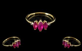 Ruby Marquise Trio and Diamond Ring, three marquise cut rubies,