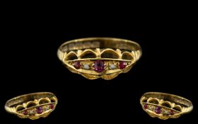 Antique Period Petite 18ct Gold Ruby and Diamond Set Dress Ring, full hallmark for 18ct,