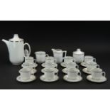 Contemporary German Coffee Set by Scherzer, plain white body with silver band,