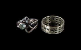 Two Kit Heath Design Sterling Silver Rings, one set with stones, size M,