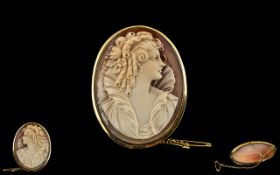 Large 18ct Gold Cameo Brooch, superb quality, well carved cameo,