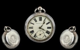 A Victorian Silver Open Faced Pocket Watch, white enamel dial,