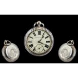 A Victorian Silver Open Faced Pocket Watch, white enamel dial,