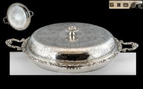 A Heavy Round Silver Cast Georgian Style Lidded Tureen of robust form,