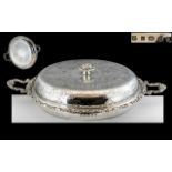 A Heavy Round Silver Cast Georgian Style Lidded Tureen of robust form,