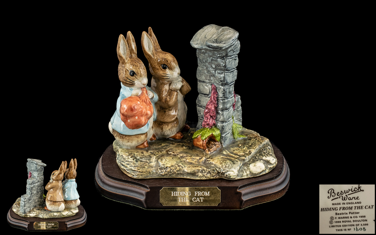 Beswick Ware Beatrix Potter Ltd and Numbered Edition Hand Painted Tableau with Display Stand.