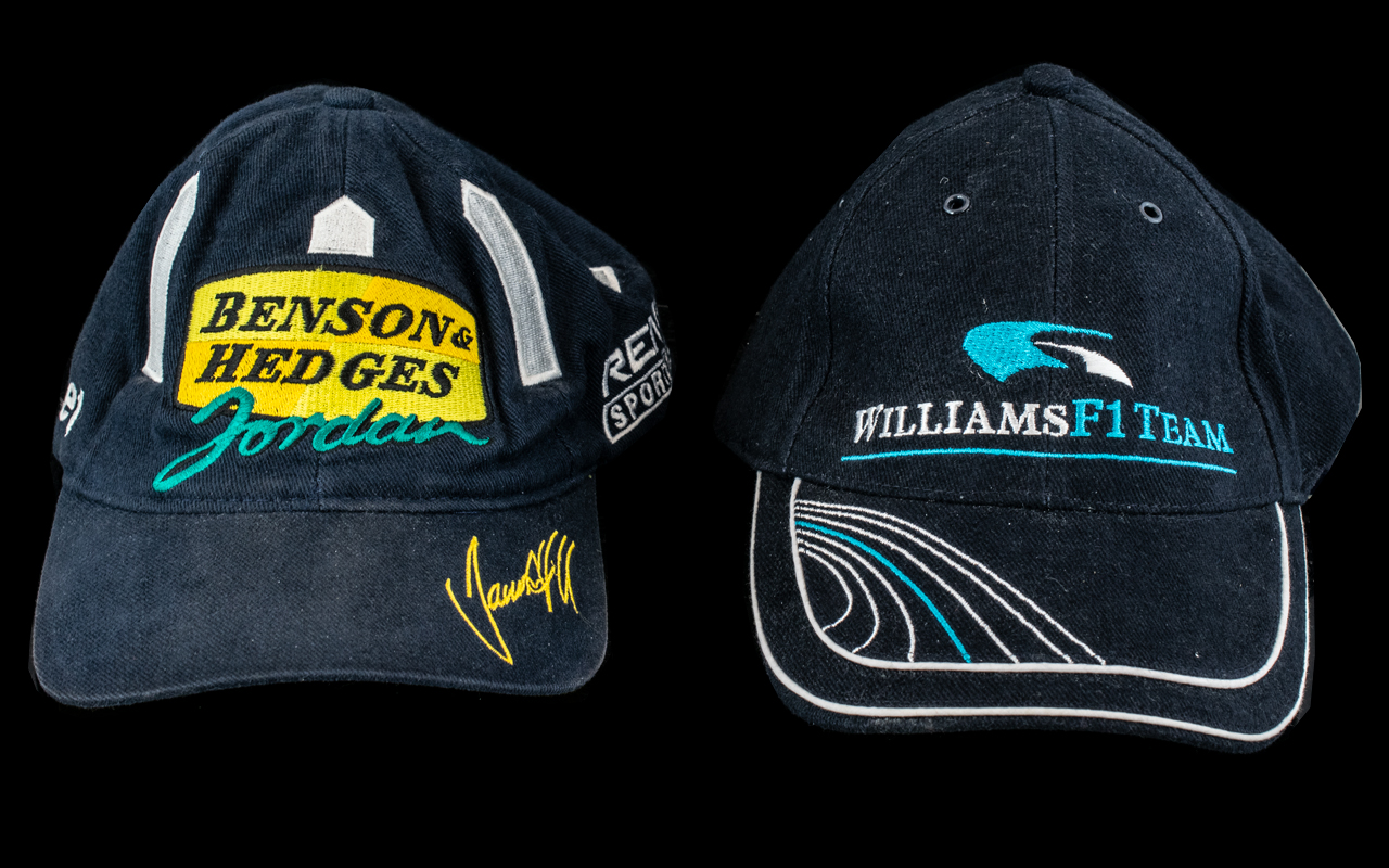 Two Formula One Caps, Williams F1 Team, navy blue with light blue and white design,