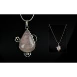 Rose Quartz and Silver Pendant Suspended on Silver Chain. Rose Quartz of Large Proportions,