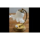 Edwardian Brass Electric Table Lamp, with an Art Nouveau white satin glass shade. Height 10".