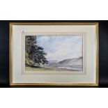 David Harrison Large Watercolour Drawing of a River Landscape with Figures, With an Extensive