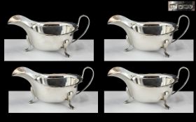 1930's Period Excellent Quality Set of 4 Sterling Silver Sauce Boats - All of The Same Design and