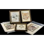Collection of Original Watercolour Paintings of Cats, three framed measuring 6" x 5",