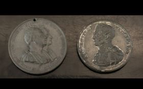 Duke of Wellington Silvered Metal Portrait Medallion with Memorial Death Plaque 1852,