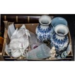 A Box of Miscellaneous to include Two Oriental vases, Staffordshire nut bowl, Italian centre piece,