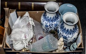 A Box of Miscellaneous to include Two Oriental vases, Staffordshire nut bowl, Italian centre piece,