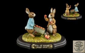 John Beswick Ltd and Numbered Edition Beatrix Potter Figure and Display Stand / Plaque ' Peter and