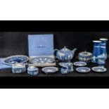 Collection of Seventeen Pieces of Wedgwood Jasper Ware comprising a tea pot, Jubilee plates,