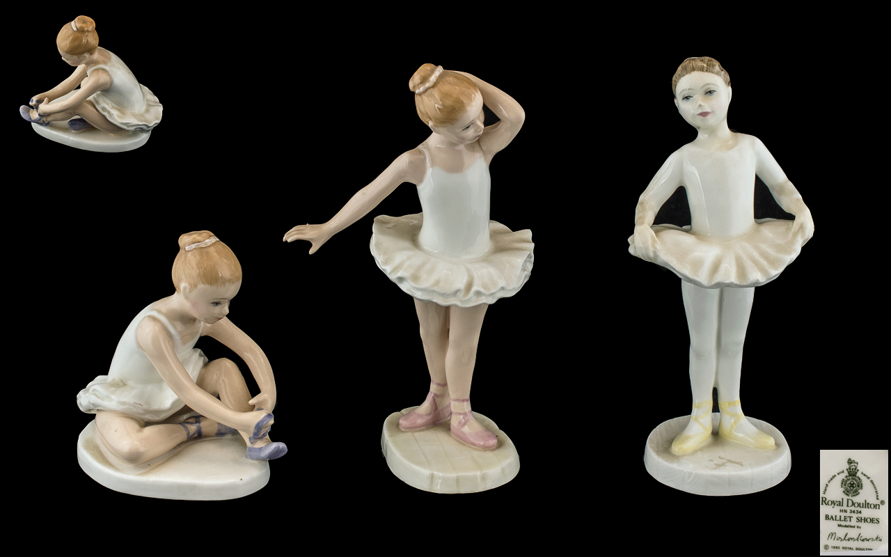 Royal Doulton Hand Painted Trio of Porcelain Child Ballerinas.