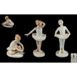Royal Doulton Hand Painted Trio of Porcelain Child Ballerinas.