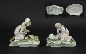 Karl Ens Superb Quality Pair of Early 20th Century Hand Painted Porcelain Figures, the first shows a