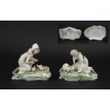 Karl Ens Superb Quality Pair of Early 20th Century Hand Painted Porcelain Figures, the first shows a