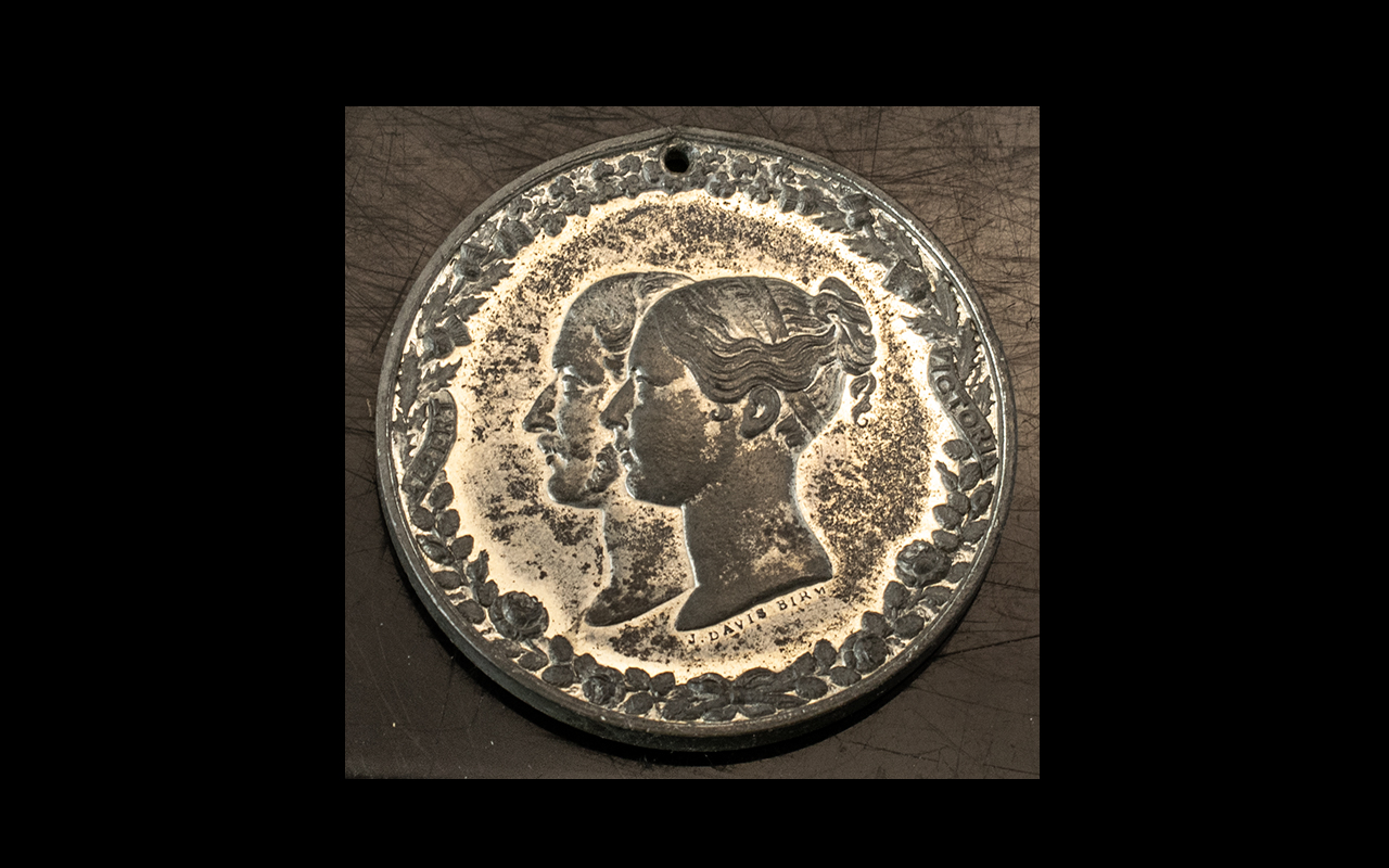 Victorian Silvered Double Headed Medallion -Liverpool July 30th 1846. 1.3/4 Inches Diameter.