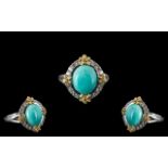 Amazonite and White Zircon Halo Ring, two natural stones, the blue amazonite mined in Peru, the