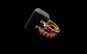 Ruby Hoop Earrings, five round cut rubies of a beautifully rich red,