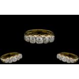 Antique Period 18ct Gold - Excellent Quality 5 Stone Diamond Set Ring, In a Gallery Setting.