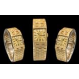 Ladies 9ct Gold Accurist Wristwatch Gilt Dial and Baton Numerals, Manual Wind, Bark Effect Bracelet,