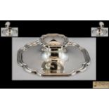 Superb Quality Sterling Silver Capstan - Desk Inkwell of Shaped Square Form.