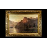 Victorian Oil on Canvas depicting mountainous landscape and cottage.