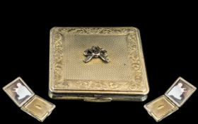 Vintage Kigu Sterling Silver 1950s Compact Mirror, set with marcasite bow to lid, mirror needs