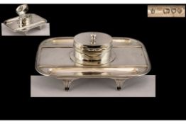 Victorian Period Superb Quality Sterling Silver Ladies or Gentleman's Desk Inkwell and Stand -