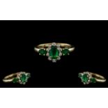 Ladies - Attractive 14ct Gold Emerald and Diamond Set Dress Ring.