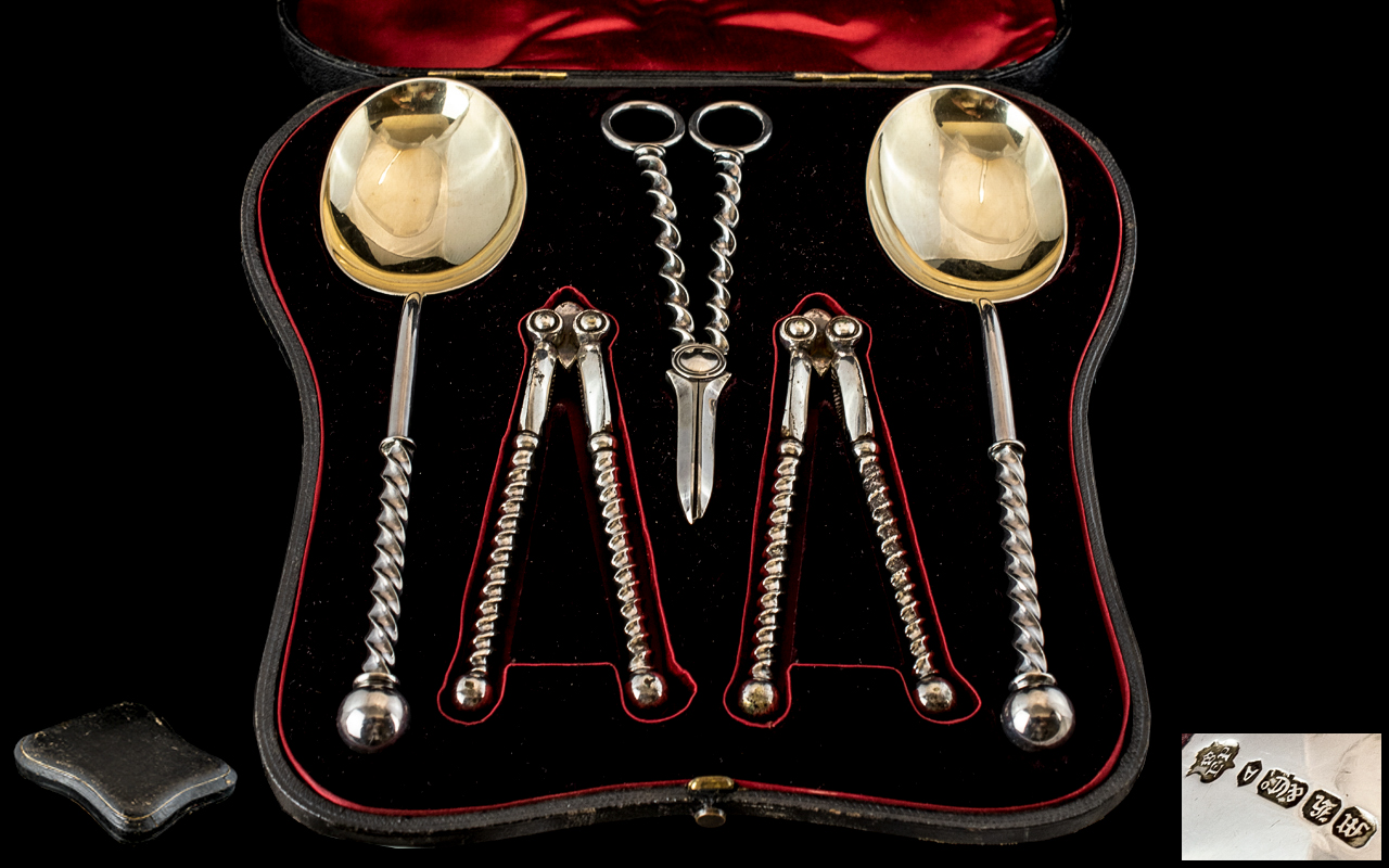 Victorian Set of Silver Plated Accoutrements in original shaped, fitted case,