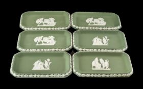 Wedgwood Sage Green Jasper Six Oblong Sweet Dishes, in original boxes.