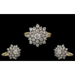 18ct Gold Diamond Cluster Ring Set With