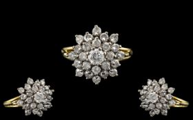 18ct Gold Diamond Cluster Ring Set With
