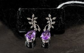 Amethyst and Diamond Drop Earrings, two