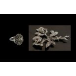 Sterling Silver Marcasite Set Flower Bro