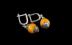 Pair of Amber Style Earrings, drop desig