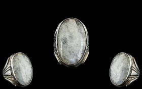 Stunning - Large / Impressive Sterling Silver Single Stone White Quartz ( Polished ) Statement Ring.