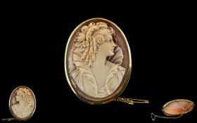 Large 18ct Gold Cameo Brooch, superb quality, well carved cameo, set in 18ct gold; 2 inches (5cms)