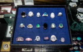 Excellent Collection of Vintage Sterling Silver Stone Set Rings ( 18 ) In Total.